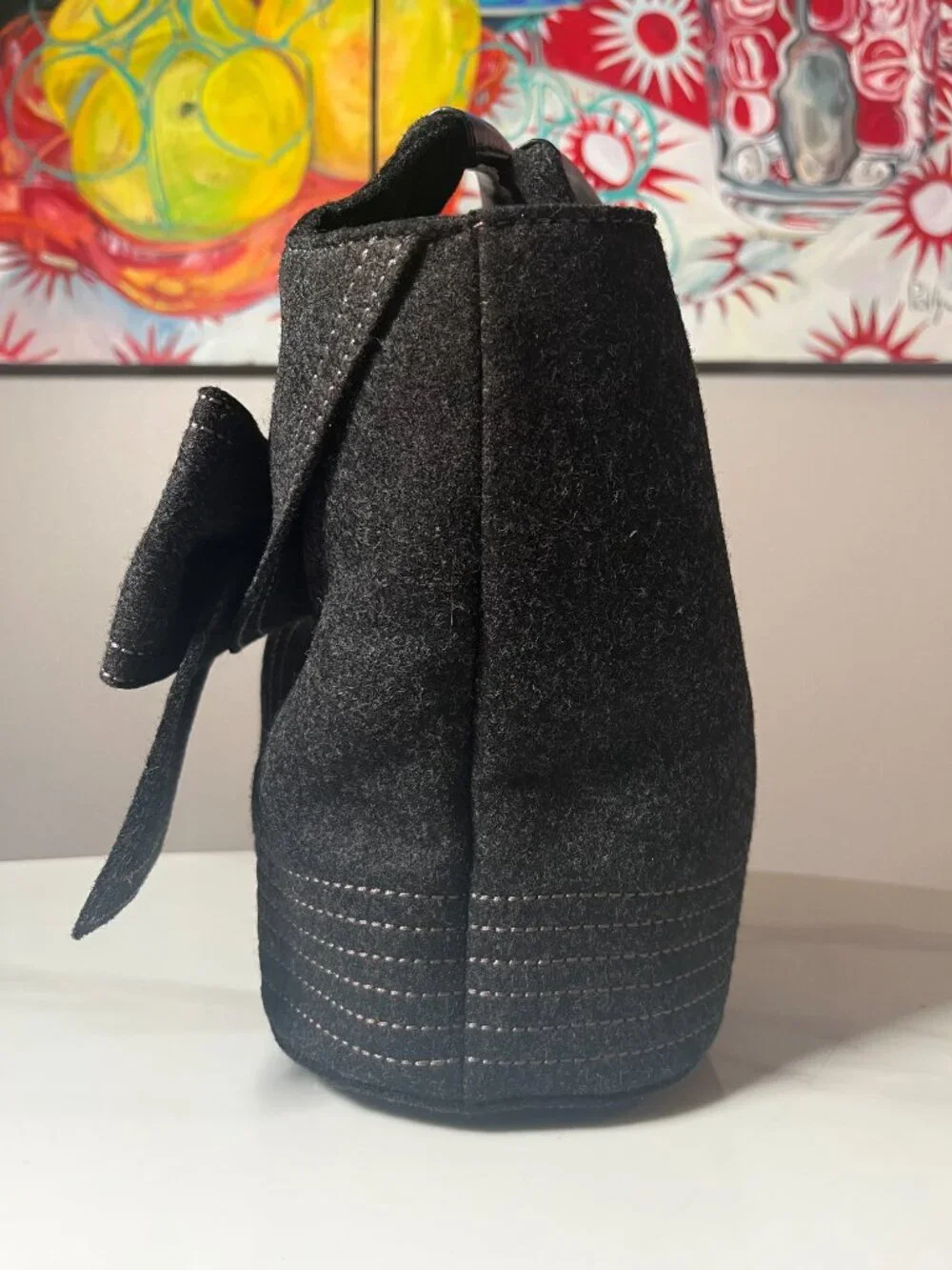 Kate Spade New York RARE Black Felt Bow Satchel Top Handle Dust Bag + COA - Picture 4 of 13